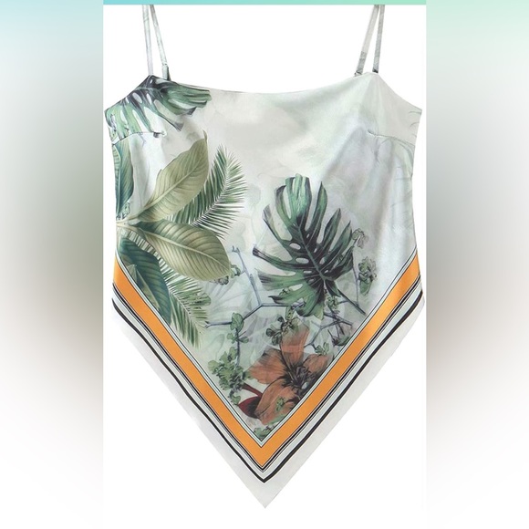 Tropical Bandana Silk Satin TieBack Crop Top Adjustable Straps, Size:Small, NWOT - Picture 8 of 8